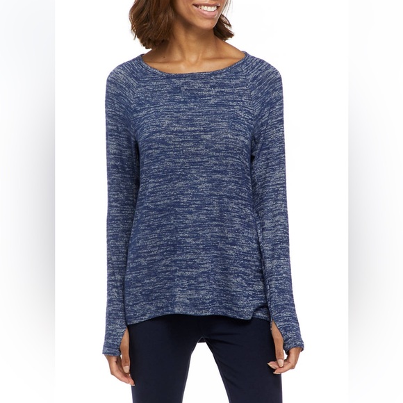 •ZELOS•MARBLED BLACK/GRAY LONG SLEEVE OPEN BACK HACCI KNIT TOP SIZE LARGE EUC - Picture 4 of 12